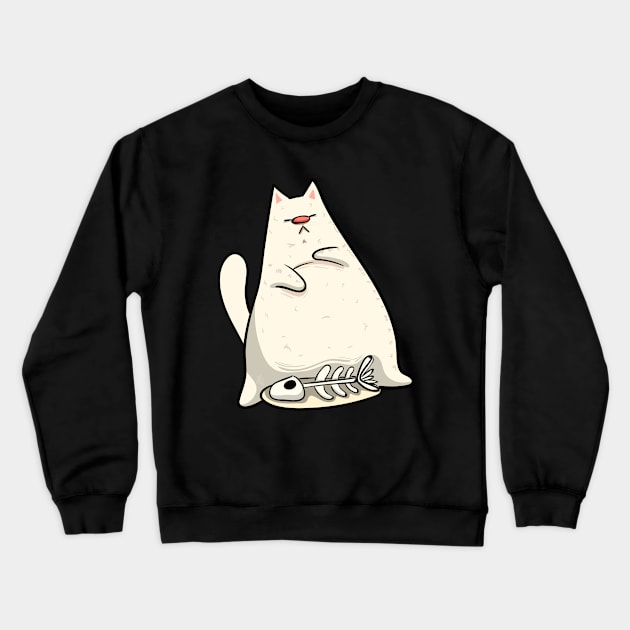 White Lazy Cat Design Crewneck Sweatshirt by KPrimeArt
